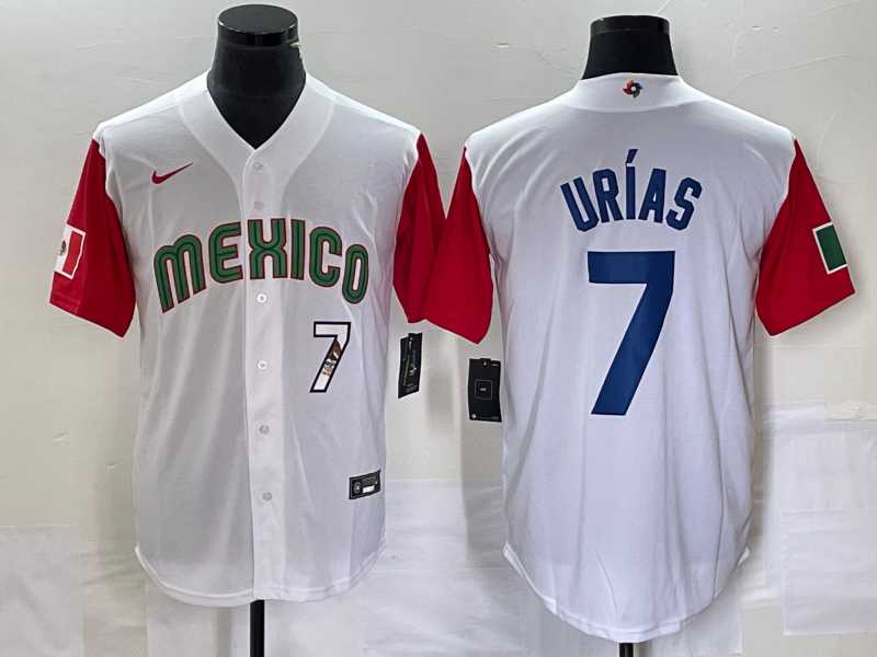 Men's Mexico Baseball #7 Julio Urias Number 2023 White Red World Classic Stitched Jersey,We sell and wholesale Men's Mexico Baseball #7 Julio Urias Number 2023 White Red World Classic Stitched Jersey on line form chian!